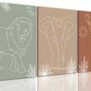 Wodkwq Nursery Wall Art Safari Animal Canvas Prints Boy Baby Room Decor Poster Toddler Room Decoration Minimalist Boho Jungle Painting Pictures Set of 3 for Kids Bedroom Bathroom 12x16in Framed