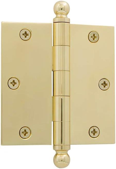 Nostalgic Warehouse 728348 3.5" Ball Tip Residential Square Corners Door Hinge, Polished Brass