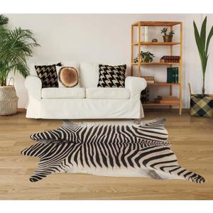 Zebra Print Rug 5.2x4.6 ft - Funky Area Rug for Living Room & Bedroom, Non-Slip Durable Faux Cowhide (Small-5.2x4.6 ft (62x55 in), Yellow Zebra)