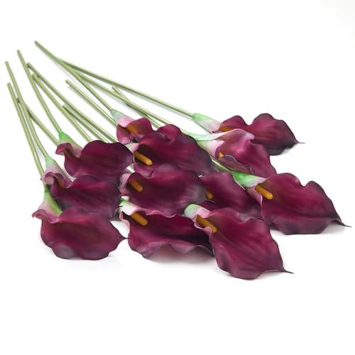 Amore Florals 12 PCS Purple Calla Lily Artificial Flowers,14.6" Faux Calla Lilies Flower Real Touch Silicone Fake Lilies Flowers for Home Decor,DIY Wedding Centerpieces,Indoor Floral Arrangements