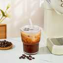 4 Pack 14&20 Oz Glass Cups with Lids and Straws Iced Coffee Cups Vintage Ribbed Glassware for Beer Ice Coffee Fruit Juice Elegant Aesthetic Cup Glass Iced Coffee Tumbler Include 2 Cleaning Brushes