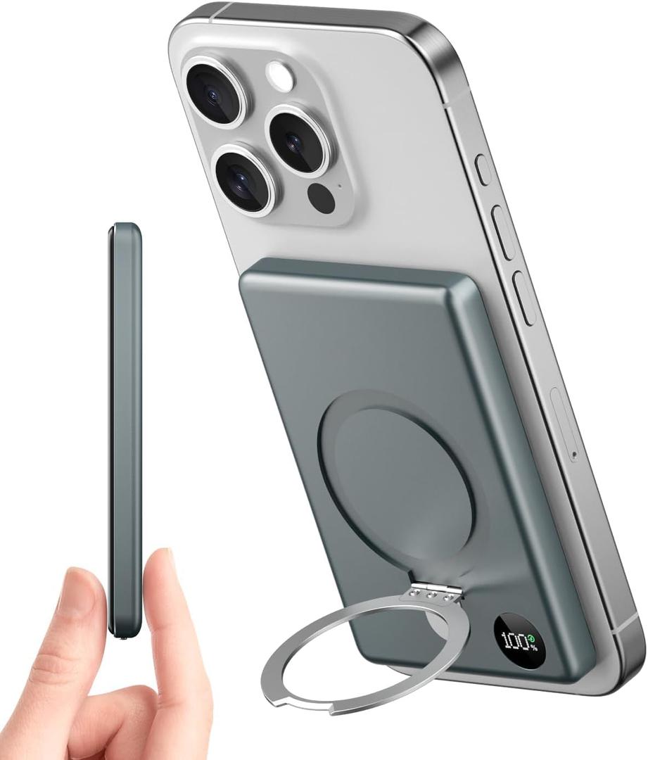 for MagSafe Battery Pack 10000mAh, 20W Ultra Slim Portable Phone Charger with LED Display, Magnetic Power Bank for iPhone 15/14/13/12 Series (Space Gray)