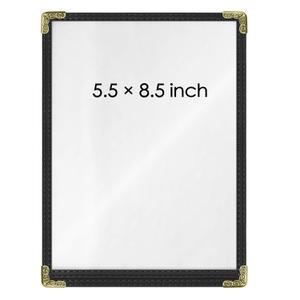 Menu Covers 25 Pack 5.5 x 8.5 inch - Black Vinyl Menu Holders | 2-View Waterproof Clear Sleeves Top-Loading for Restaurants, Cafes & Catering
