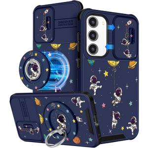 Buleens for Samsung Galaxy S23 Case 6.1 Inch - with Ring Stand & Camera Cover Aesthetic Cute Designed Women Girls Cartoon Astronaut for Samsung S23 Case Compatible with Magsafe