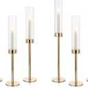 NUPTIO Hurricane Glass Candle Holders: 6 Set 23.6 & 21.7 & 19.7 in Tall Gold Metal Candlestick Holder with Crystal Chimney Tube Brass Tiered Taper Candles Stands for Christmas Holiday Party Decoration (Extra Taller Set)