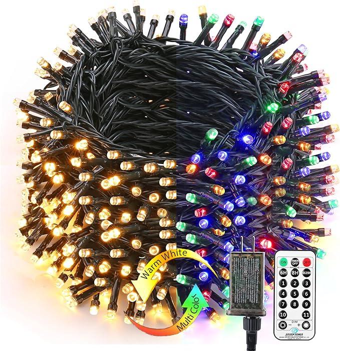 Brizled Christmas Lights, 344.16ft 1000 LED Color Changing Christmas String Lights with Remote, 11 Modes Xmas Tree Light Warm White & Multicolor Xmas Light Green Wire for Home Wedding Party