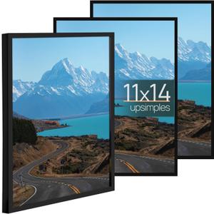 upsimples 11x14 Picture Frame Set of 3, Made of High Definition Glass for 11 x 14, Wall Display Thin Border Photo Frames for Home Dcor, Black
