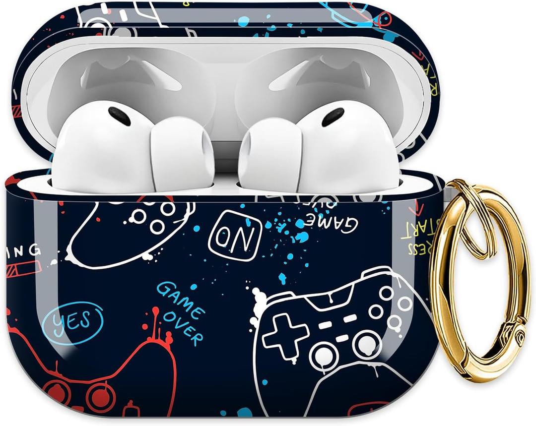 For AirPod Pro 3 Protective Case Cover with Keychain Ring Clip - Compatible with AirPods Pro 3rd Generation 2025 - Game Pattern