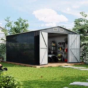 Garvee 10 x 12 ft Outdoor Storage Shed, Heavy-Duty Waterproof Tool Shed Storage with Lockable Door, Vents and Updated Frame Structure, Large Metal Tool Shed for Backyard, Patio Lawn, Grey (Gray)