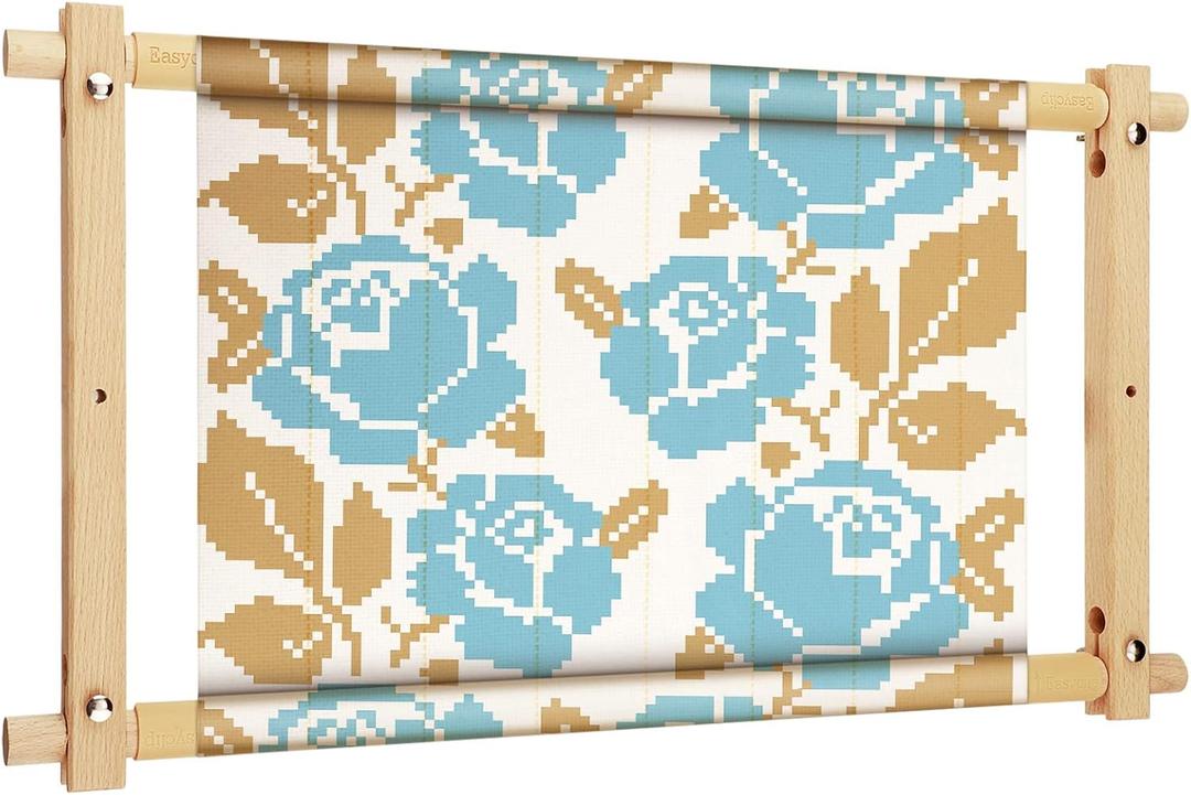 Needlepoint Embroidery Tapestry Scroll Frame Cross Stitch Frame Wooden Needlepoint Stretcher Wood Needlework Quilting Hoop Stand Stitching Holder Tool for Sewing, 12 x 21 Inch