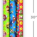 Hallmark Nintendo Super Mario Wrapping Paper Rolls for Kids with Cutlines on Reverse (3 Rolls: 60 Sq. Ft. Total) Mario, Luigi, Yoshi, Bowser, Princess Peach, Toad