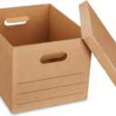 Amazon Basics Moving and Storage Boxes with Handles and Lift-Off Lids, File Storage, Collapsible, 15x10x12 in, Brown, 20-Pack