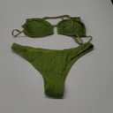 ZAFUL Women Bikini Sets Ribbed Texture U Metal Criss Cross High Cut Swimsuit Back Tie Bathing Suit with Cheeky Thong Bottoms (Large, Green)