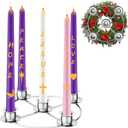 Advent Wreath Candle Holder, Christmas Candle Holder Advent Rings Candle Holder for Tapered Advent Candles, Advent Decorations for Christmas Advent Festival Home Party Church, Silver(No Candles)