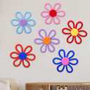Ripeng 6 Pcs Boho Nursery Decor Flower Daisy Wall Art 6 Inch Woven Macrame Wall Hanging Bohemian Flower Decor Daisy Nursery for Baby Girls Kids Home Bedroom (Vibrant Color)