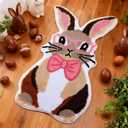 Dunzy Easter Bathroom Rug Bunny Bath Mat 18 x 31 Inch Retro Vintage Spring Easter Bathroom Decor Rabbit Rug Soft Absorbent Non Slip Cute Bath Mat for Tub Bedroom Living Room Home Decor