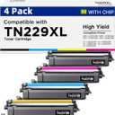 Compatible TN229XL TN229 Toner Cartridges for MFC-L3780CDW HL-3280CDW Replacement with Brother TN229XL TN-229XL TN-229 229XL Work with MFC-L3720CDW HL-L3220CDW HL-L3300CDW Printers (4 Pack, Bk/C/M/Y)