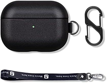 FooYin Portable AirPods Pro Case with Keychain Strap and Carry Clip, Full Grain Leather AirPods Pro Case Cover with Protective Microfiber Lining Design - Black, 3 Pack