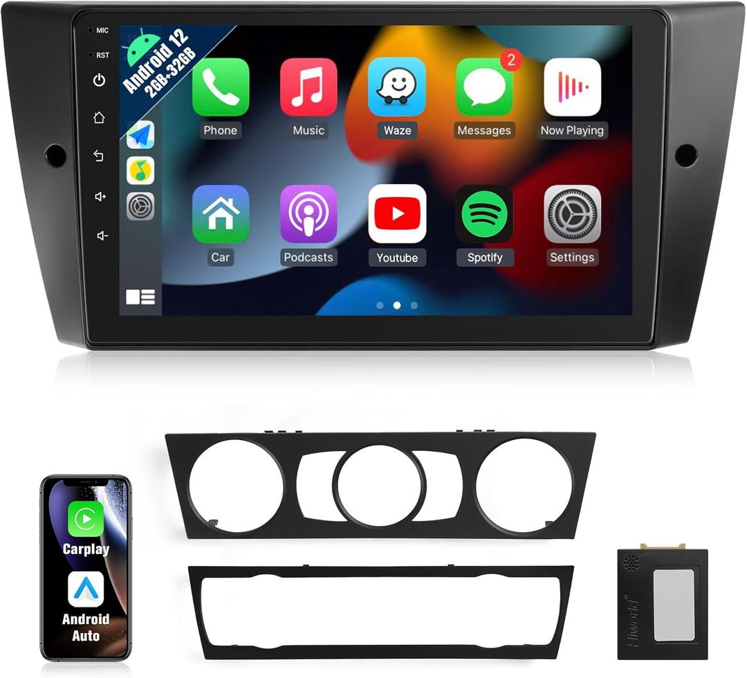 Naifay Android Car Radio for BMW 3 Series 328i 335i 325i (E90/E91/E92/E93) 2005-2011 with CarPlay Android Auto, 2+32G 9inch Touch Screen for BMW Stereo Bluetooth/FM Car Audio Receivers/GPS/WiFi
