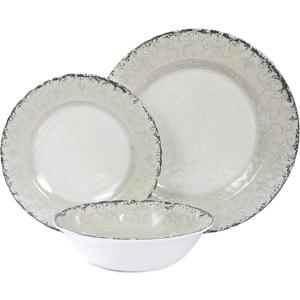 Melamine Dinnerware Set for 4, 12-Piece Rusty Gray BPA-Free, Dishwasher-Safe Plates & Bowls for Indoor Outdoor Dining, Portable and Reusable