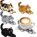 Cute Cat Coasters for Desk, Funny Woven Coaster for Decoration, Creative Gifts for Cat Lovers, Crochet Insulation Knitted Coasters for Coffee Tea Table Desktop Protection (4, Style C)