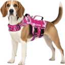 Tactical Dog Harness Medium Sized, Heavy Duty No Pull Dog Harness with Handle, Easy On and Off Service Dog Vest with Molle System, Reflective Pet Vest for Walking Hiking Training (M(Neck:17-23",Chest:22-32"),35-50 lbs, Pink Camo)