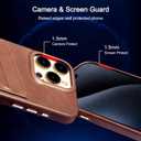 LUCKYCOIN Genuine Leather Wallet Phone Case for iPhone 15 Pro Max, Phone Purse with 2 Credit Card Holder, Compatible with iPhone 15 Pro Max, Metal Button Bumper Protective Shockproof Cover Dark Brown