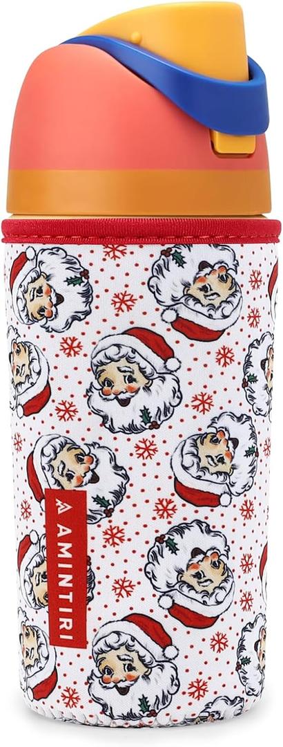 Cute Sleeve for Owala Kids FreeSip 16oz, Neoprene Sweat-Wicking Material Insulated Cover Compatible with Owala Kids, Water Bottle Scratch Resistant Sleeve for Kids (Santa Claus)