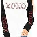 Valentines Shirts for Women Love Letter Print T Shirt Funny Sequin Valentine XOXO Graphic Long Sleeve Causal Tee Tops White, L