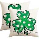 Artscope St Patricks Day Clover Throw Pillow Covers 18x18 Inch Set of 2, Polka Dot Shamrock Decoration Pillow Cases for Home Sofa Couch Pack of 3
