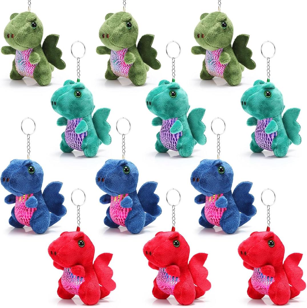 Set of 12 Plush Dragon Stuffed Animals Bulk Cute Dinosaur Plush Keychain for Back to School Gift Present Kid Birthday Halloween Christmas Gift