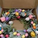 Easter Wreaths for Front Door 20 Inch Easter Wreath Artificial Colorful Egg Wreath with Tulip and Flocked Lambs Ear for Home Indoor Outdoor Hoilday Party Decorations