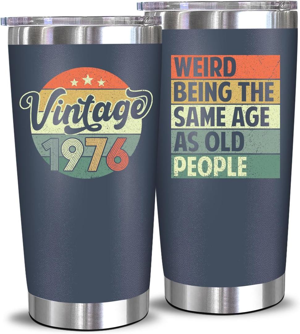 NewEleven 50th Birthday Gifts For Men Women - 50th Birthday Decorations For Him Her - Present For Men Women Turning 50 Year Old Gifts For Mom, Dad, Wife, Husband - 20 Oz Tumbler (Vintage 50th Navy)