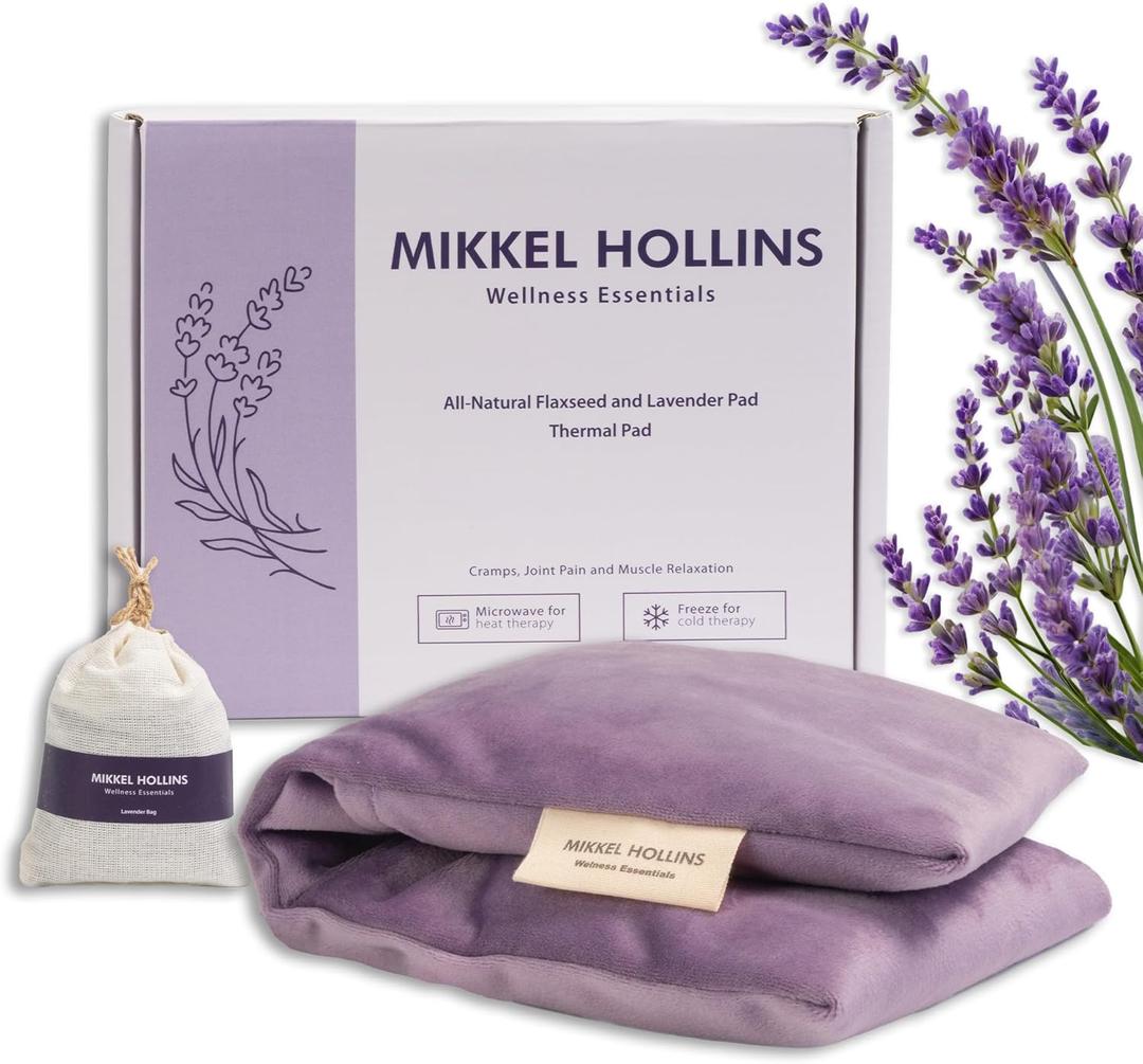 Microwave Heating Pad with Flaxseed and Lavender for Back, Neck, Shoulder, Joint & Menstrual Cramp Relief, Size 6"x16", Washable Cover and Reusable, with Mini Lavender Bag Gift