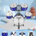 Upgraded Kids Drum Set for Toddlers Plastic Musical Jazz Drum Instruments Kit Birthday Musical Learning Toys for 4 5 6 Boys Girls, Starlight Blue, Junior