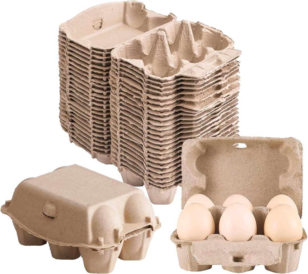 30 Pack Half Dozen Egg Cartons, Blank Natural Pulp Egg Carton Bulk 6 Count for Chicken Eggs and Duck Eggs, Reusable, Protects, Egg Storage Containers for Home Kitchen and Farmhouse (30 PCS 6 Count)