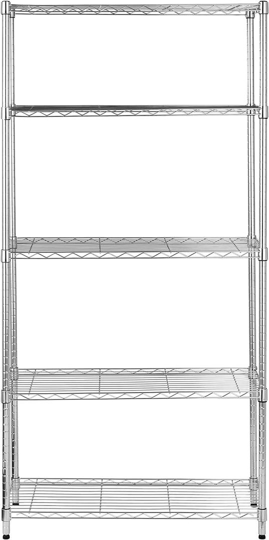 Amazon Basics 5-Shelf Adjustable Heavy Duty Steel Wire Rack Storage Shelving Organizer for Kitchen, Garage, 36" L x 14" W x 72" H, Chrome