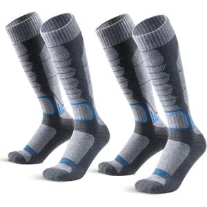 Merino Wool Ski Socks for Men, Women & Youth - Over-the-Calf Full Cushion Thermal Snowboard Socks, Winter Performance (Large, Grey)