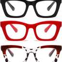 1.5 Hubeye Square Reading Glasses for Women Men Blue Light Blocking Computer Fashion Style Readers with Spring Hinge Black+brown Leopard+red