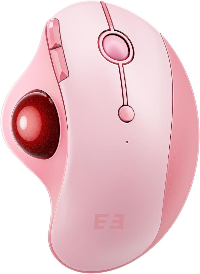 Seenda Wireless Trackball Mouse, Ergonomic Bluetooth Rollerball Mouse Rechargeable, 3 Device Connection Optical Mice Adjustable DPI Thumb Control Mice Compatible for PC/Laptop/Windows/Mac - Pink