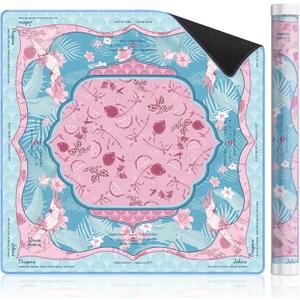 Virora Blue Mahjong Mat with Rules, American Mahjong Mat, 3MM Non-Slip Rubber Noise Reduction Mah Jongg Pad, 32.7x32.7in Rolled No Creases Waterproof Mahjong Table Cloth for Mah Jong & Card Games