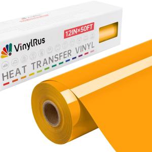 VinylRus Heat Transfer Vinyl-12 x 50ft Yellow Iron on Vinyl Roll for Shirts, HTV Vinyl for Silhouette Cameo, Easy to Cut & Weed