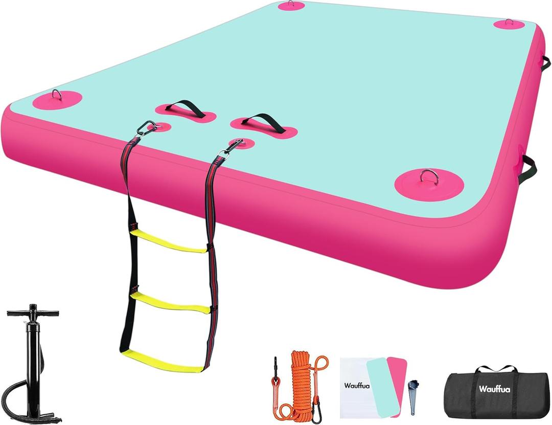 Wauffua Inflatable Floating Dock for Lakes, Thick and Extra Wide Lake Floats for Adults, Air Dock Platform with Portable Carrying Bag, Floating Platform Island for Pool Beach Ocean 9×6Ft