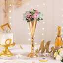 2 Pcs Tabletop Metal Wedding Flower Trumpet Vase, 16.5 inch Tall Table Decorative Centerpiece, Artificial Flower Arrangements for Anniversary Ceremony Party Birthday Event Aisle Home Decoration (Gold)