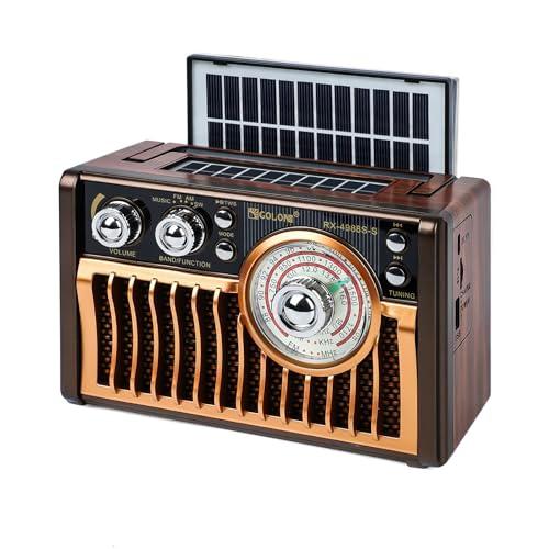 Portable AM FM Radios, Retro Radios with High-Powered Speakers, Support USB Power and Solar Panels Charging.Bluetooth TF Card (Rose Gold)