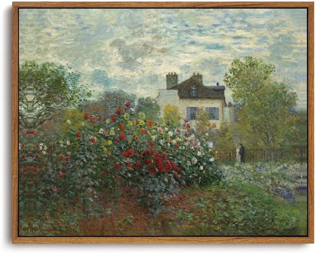 OIQArtOIQ Vintage Landscape Canvas Wall Art Framed Natural Scenery Painting Artwork Prints France Country Wilderness Farmhouse Decor Pictures Kitchen Bedroom Living Room Bathroom (8x10 in, Garden Green)