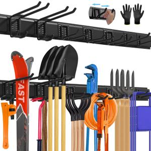 48'' All-Metal Garage Tool Organizer Wall Mount  Heavy-Duty Tool Rack Holds 450 lbs, Adjustable Hooks for Garage, Yard, and Garden Equipment (Black)