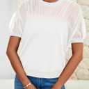 PRETTYGARDEN Women's 2025 Summer Crew Neck Short Sleeve Shirts Lace Going Out Sheer Mesh Crop Tops Dressy Casual Blouses (White, M)