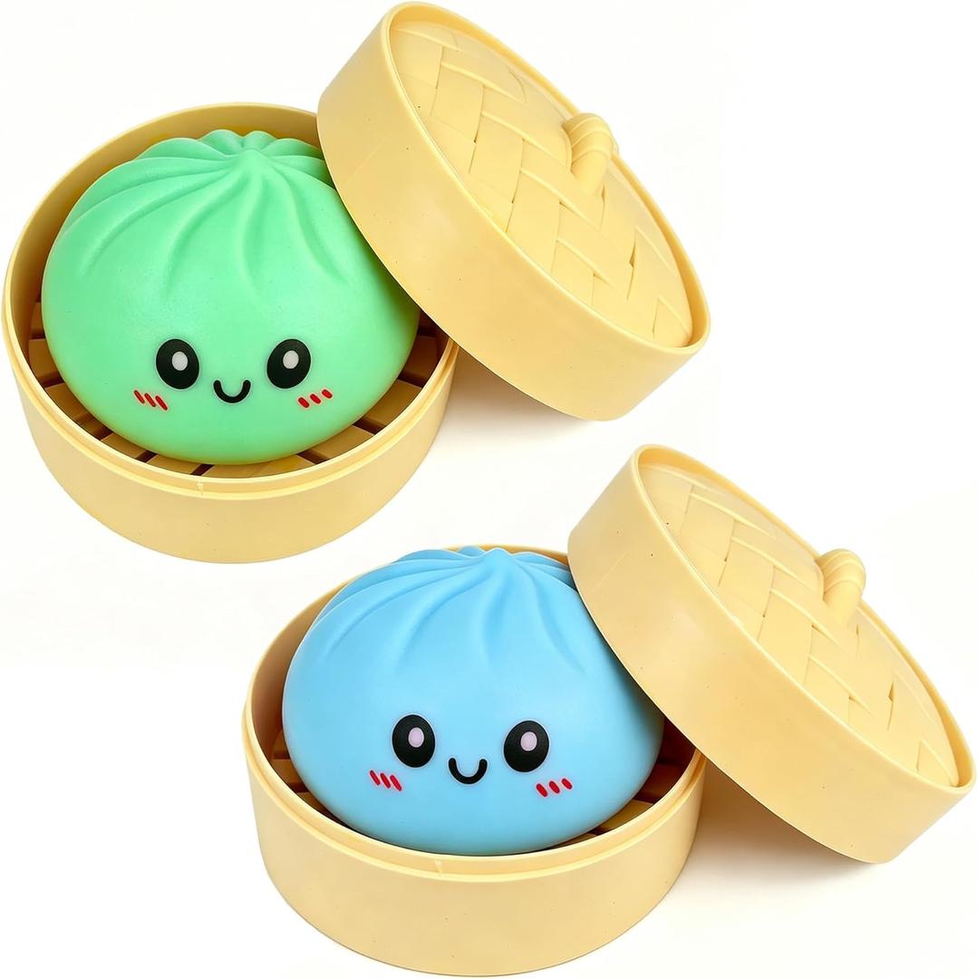 Blue and Green Dumpling Squishies New Mystery Squishies Dumpling with Box Stress Relief Balls Sensory Toys Desk Squeeze Toys Gift (2PCS)