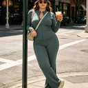 UOUA Women's 2 Piece Set Long Sleeve Jacket & Ankle Length Workout Flare Leggings Casual Matching Outfit Tracksuit Sweatsuit, S